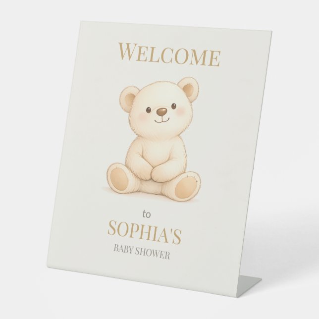 Signe De Table Neutral Teddy Bear Baby Shower (Recto)