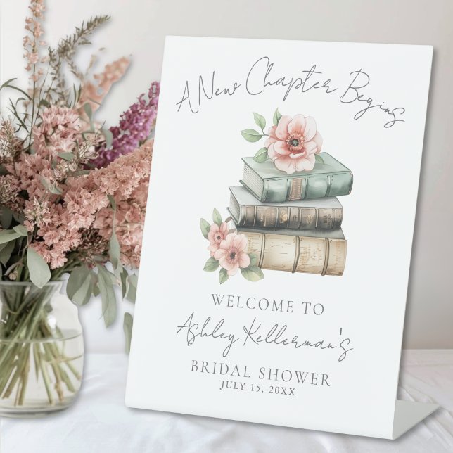 Signe De Table New Chapter Floral Book Bridal Shower Welcome Sign (New Chapter Floral Book Bridal Shower Welcome Sign)