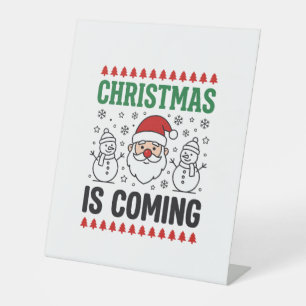 Signe De Table Noël arrive, modèle de Père Noël bonhomme de neige