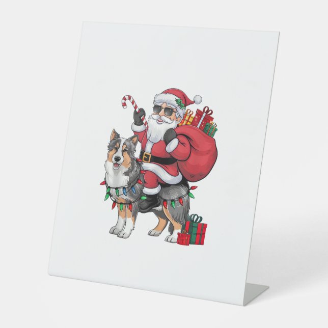 Signe De Table Noël Éclairage Père Noël Riding Sheltie Chien Noël (Recto)