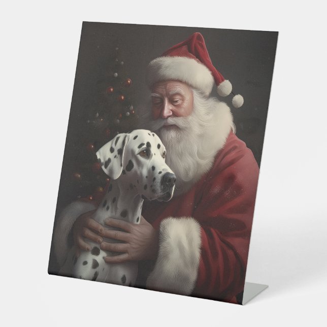 Signe De Table Noël festif Dalmatien avec le Père Noël (Recto)