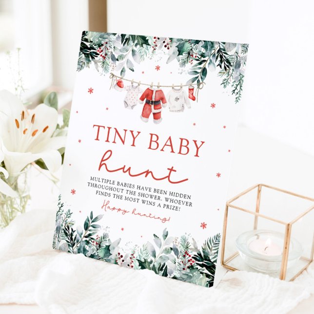 Signe De Table Noël Père Noël Vêtements Baby shower Minuscule Cha (Watercolor Christmas Santa Clothes Baby Shower Tiny Baby Hunt Pedestal Sign)