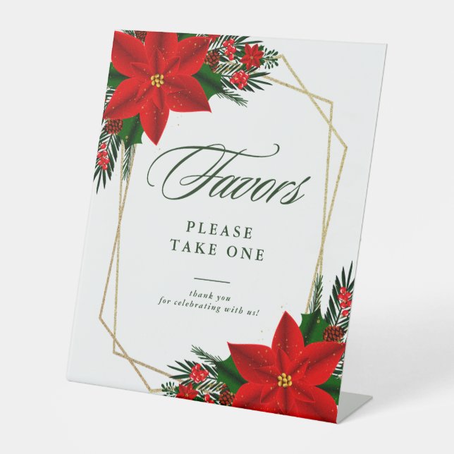 Signe De Table Noël Rouge Poinsettia verdure Faveurs géométriques (Recto)