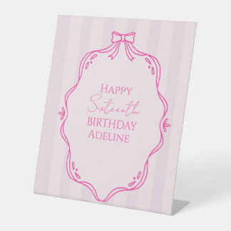 Signe De Table Nœud Coquette Rose Anniversaire Rayé