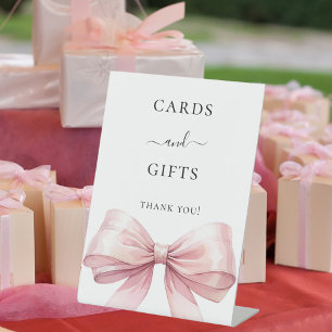 Signe De Table Nœud rose cartes blanches cadeaux enseigne