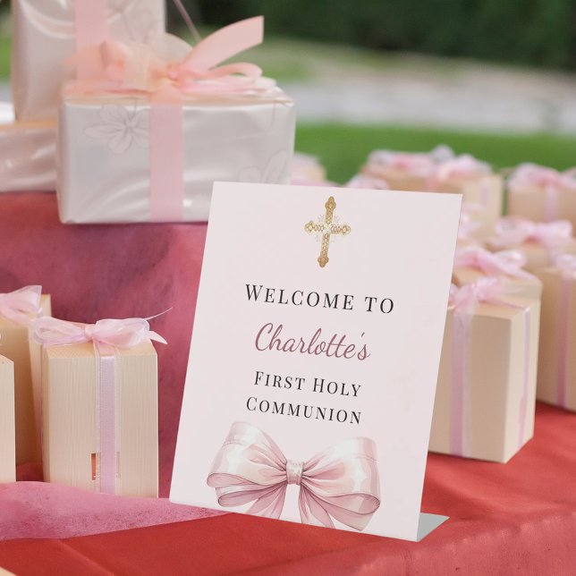 Signe De Table Nœud rose pâle pour la bienvenue de la Première Co (Créateur téléchargé)