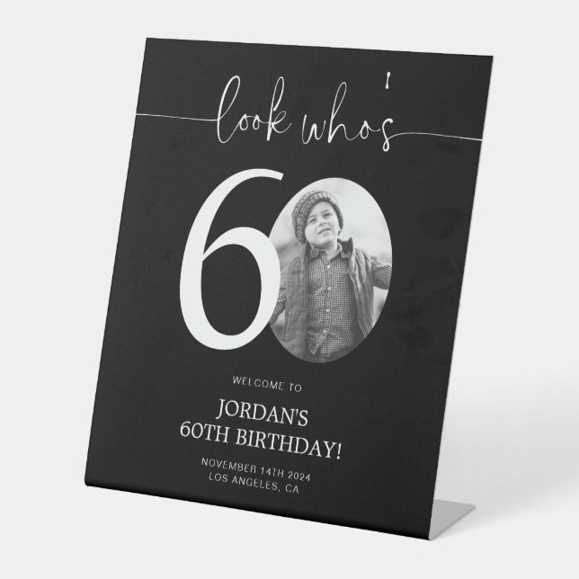 Signe De Table Noir 60e Affiche de bienvenue d'anniversaire | Reg (Recto)