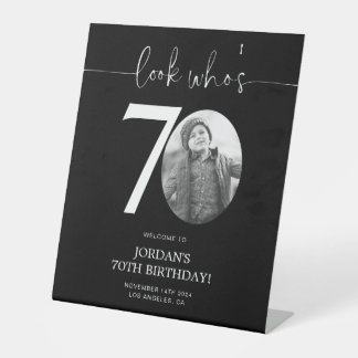 Signe De Table Noir 70e Affiche de bienvenue d'anniversaire | Reg