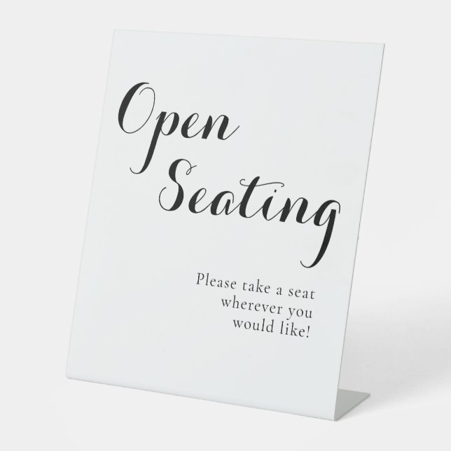Signe De Table Noir Blanc Script élégant Mariage Open Seating (Recto)