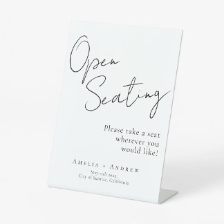 Signe De Table Noir Blanc Script élégant Mariage Open Seating