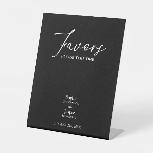 Signe De Table Noir classique moderne Faveurs mariage (Recto)