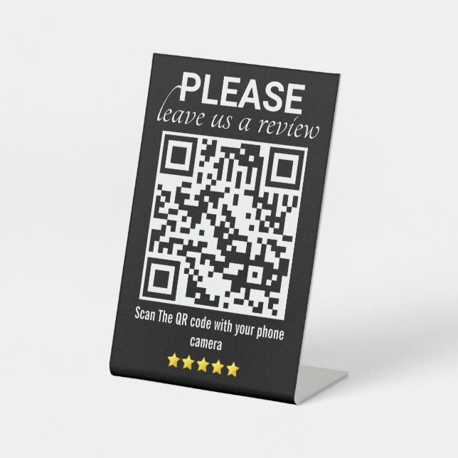 Signe De Table Noir et moderne "Laisser un commentaire" QR Code (Recto)