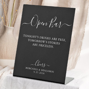 Signe De Table Noir Open Bar Calligraphie Mariage personnalisé