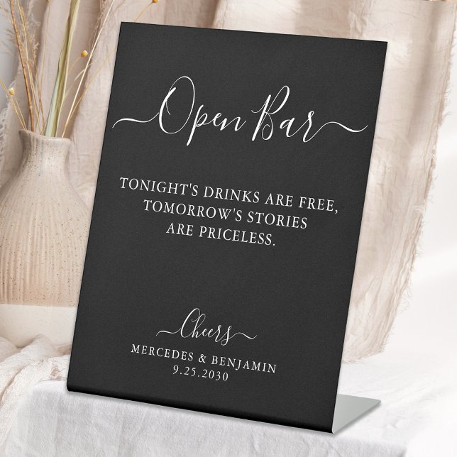 Signe De Table Noir Open Bar Calligraphie Mariage personnalisé (Créateur téléchargé)
