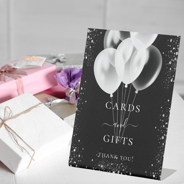 Signe De Table Noir paillettes argent ballons cadeaux cartes invi (Créateur téléchargé)