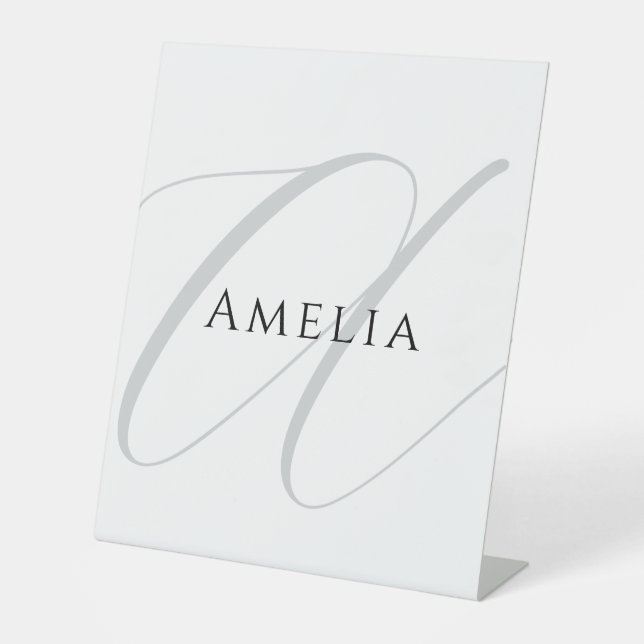 Signe De Table Nom Chic Monogramme Lettre initiale Calligraphie (Recto)