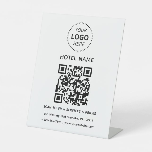 Signe De Table Nom de l'hôtel Logo et code QR Services Tarifs Dét (Recto)