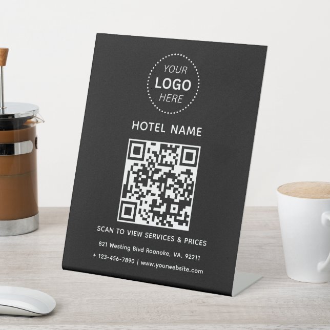 Signe De Table Nom de l'hôtel Logo & Services de code QR Prix Dét (In SItu)