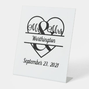 Signe De Table Nom du monogramme Date Mariage cardiaque