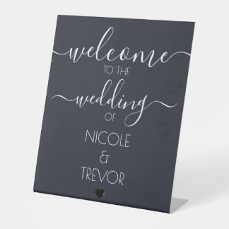 Signe De Table Noms personnalisés Bienvenue Mariage Gris foncé