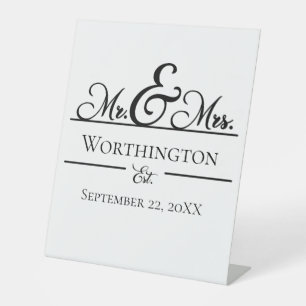 Signe De Table Noms personnalisés de mariage de M. et Mme Date