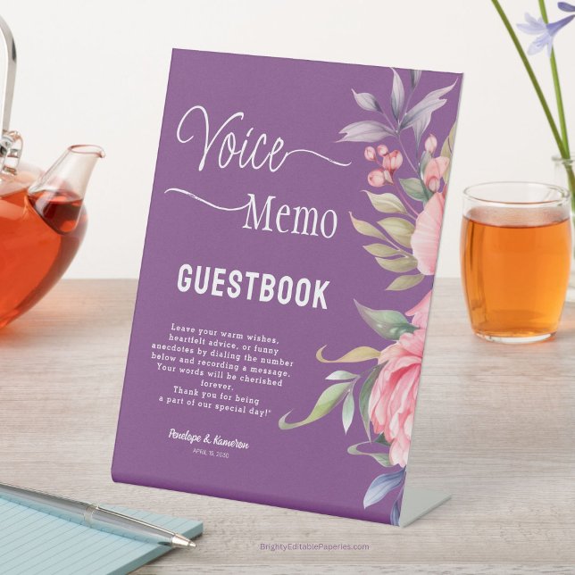 Signe De Table Note de service vocale Mariage Rich Purple Peony (Capture the essence of your special day with our  Sign - a timeless keepsake for cherished memories )