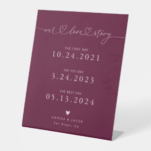Signe De Table Notre histoire d'amour Coeurs Cranberry Mariage Ti