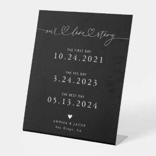 Signe De Table Notre histoire d'amour Cœurs Noir Chronologie de m