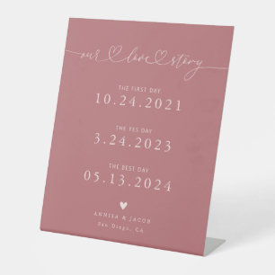 Signe De Table Notre histoire d'amour Cœurs Rose Chronologie de m