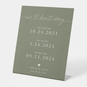 Signe De Table Notre histoire d'amour Coeurs Sage Vert Mariage Ti