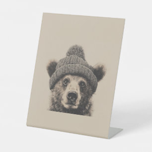 Signe De Table Nounours dans un bonnet - Drôle d'animal d'hiver