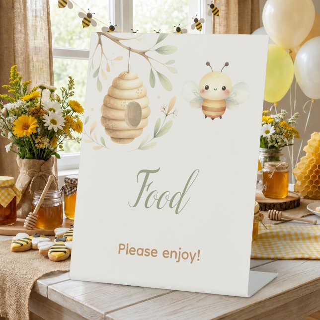 Signe De Table Nourriture pour bébé abeille Fête de révélation du (Food Baby Shower Table Sign. He or She? What Will Baby Bee? Gender Reveal)