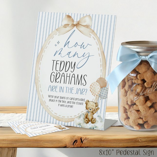 Signe De Table Nous pouvons à peine attendre Teddy Grahams  Jeu d (How Many Teddy Grahams are in the Jar bear blue baby boy shower guessing game table sign 8x10")