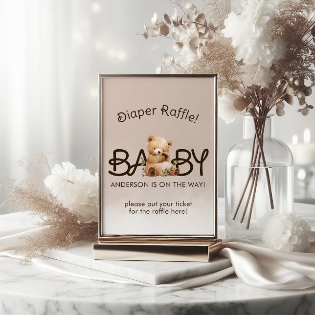 Signe De Table Nous Pouvons Attendre Rapidement Baby shower Déche (We Can Bearly Wait Baby Shower Diaper Raffle Pedestal Sign)