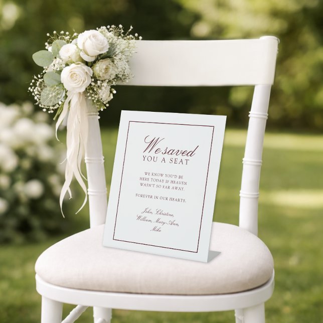 Signe De Table "Nous Vous Avons Gardé Une Place"  Mariage Blanc ("We Saved You A Seat" White Wedding Pedestal Sign)