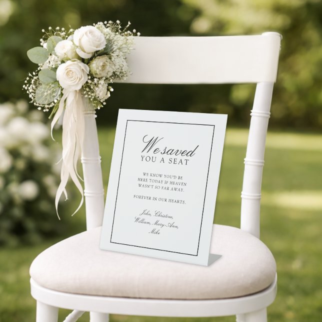 Signe De Table "Nous Vous Avons Gardé Une Place"  Mariage Blanc ("We Saved You A Seat" White Wedding Pedestal Sign)