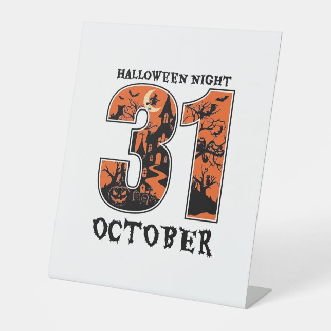 Signe De Table Nuit d'Halloween Maison Hantée d'Octobre Sorcière  (Recto)