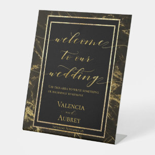 Signe De Table Nuits En Granite & Or Bienvenue À Notre Mariage