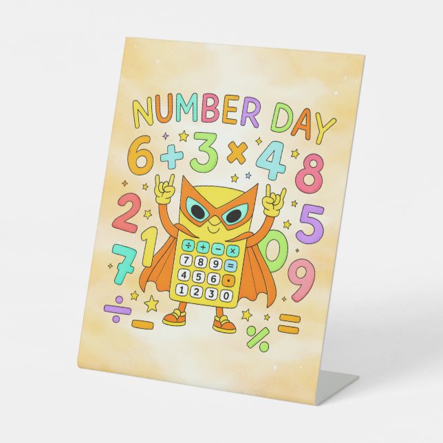 Signe De Table Number Day Cute Maths Owl Desk Art for Kids (Recto)