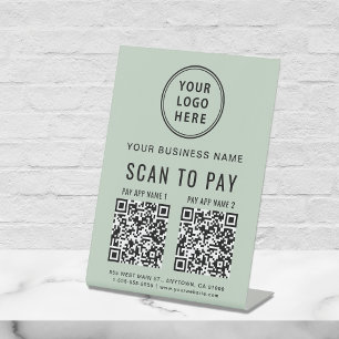 Signe De Table Numériser pour payer 2 codes QR Logo d'entreprise 