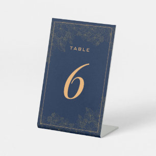 Signe De Table Numéro de table à fleurs subtiles bleu marine chic