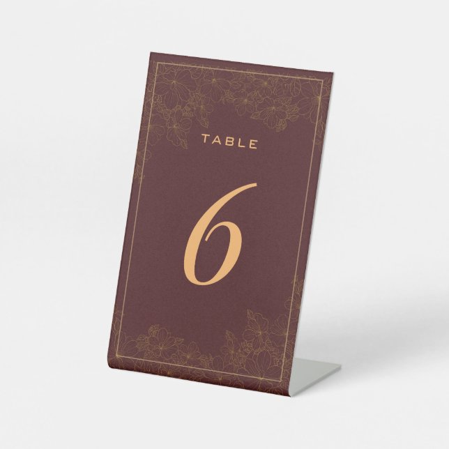 Signe De Table Numéro de table à motif floral subtil de Bourgogne (Recto)
