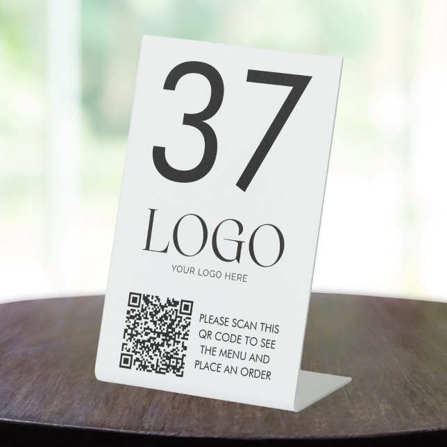 Signe De Table Numéro de table blanc de restaurant avec logo d'en (Créateur téléchargé)