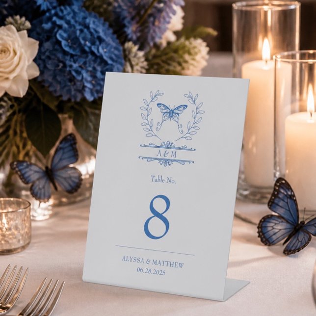 Signe De Table Numéro de table de mariage à monogramme papillon b (Créateur téléchargé)