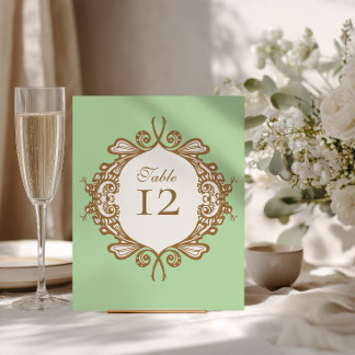 Signe De Table Numéro de table de mariage baroque menthe
