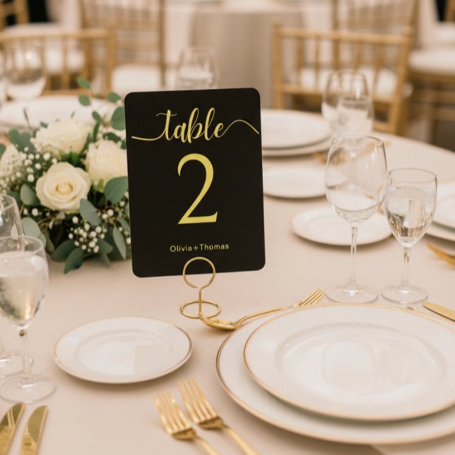 Signe De Table Numéro de table de mariage élégant noir et or (Créateur téléchargé)