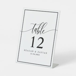 Signe De Table Numéro de table de mariage en calligraphie noir et