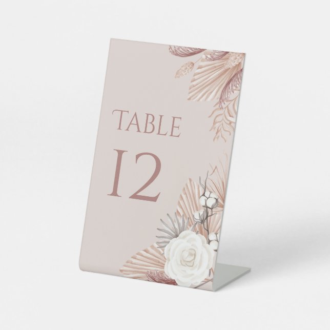 Signe De Table Numéro de table de mariage en herbe de Pampas rose (Recto)