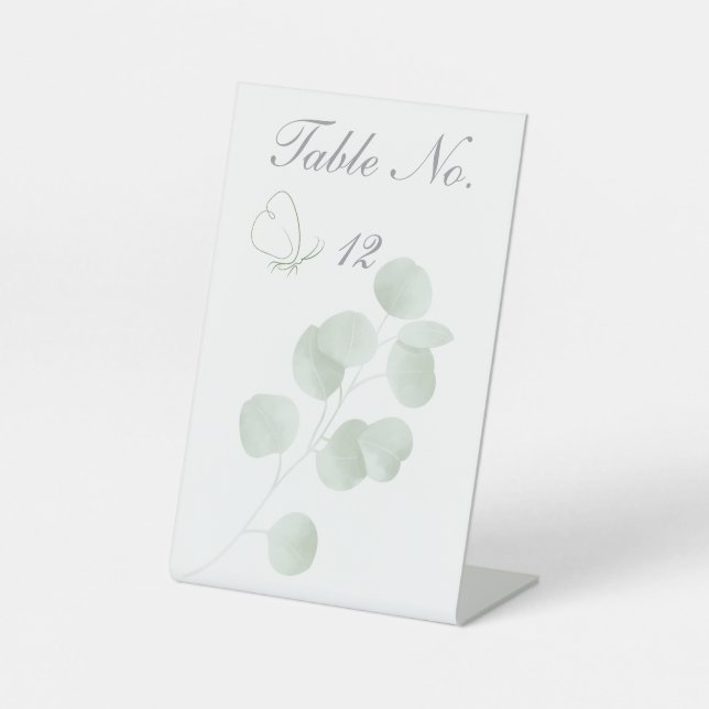 Signe De Table Numéro de table de mariage Eucalyptus & Papillon (Recto)