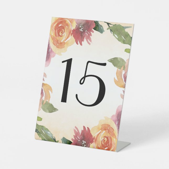 Signe De Table Numéro de table de mariage floral d'été (Recto)